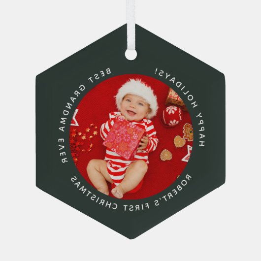Eerste kerst Baby foto Kerstmis oma Glas Ornament (Achterkant)