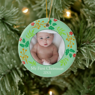 Eerste kerst baby foto vakantie aandenken keramisch ornament