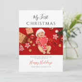 Eerste kerst Baby fotocollage Feestdagenkaart (Staand voorkant)