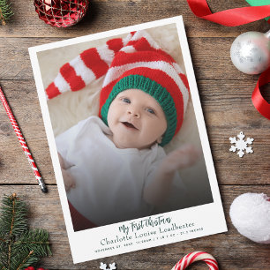 Eerste kerst baby geboorte foto modern feestdagenkaart
