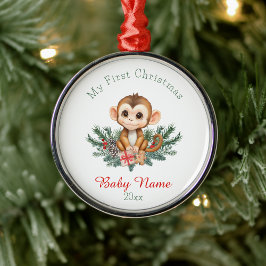 Eerste Kerst Baby Monkey Aangepaste Naam Keepsake Metalen Ornament