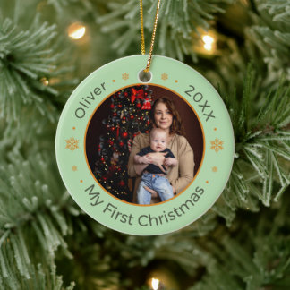 Eerste kerst baby naam foto ornament