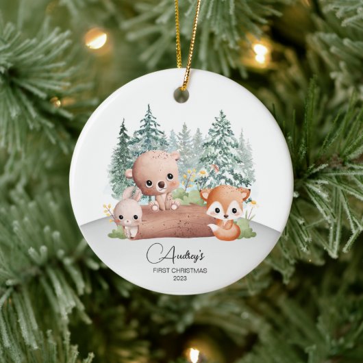 Eerste Kerst Baby Naam Ornament (Boom)