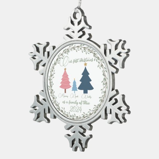 Eerste kerst baby roze en blauw tin sneeuwvlok ornament (Rechts)