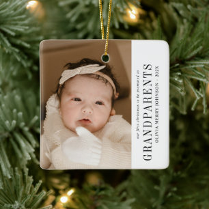Eerste kerst bevorderde grootouders 2 foto's keramisch ornament