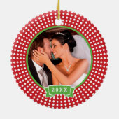 Eerste Kerst Bruiloft Monogram Foto Ornament (Achterkant)