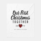 Eerste kerst buffel geruite koppels gepersonalisee fleece deken (Voorkant)