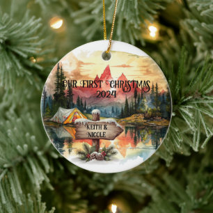 Eerste kerst buitenshuis paar Pas getrouwd Keramisch Ornament
