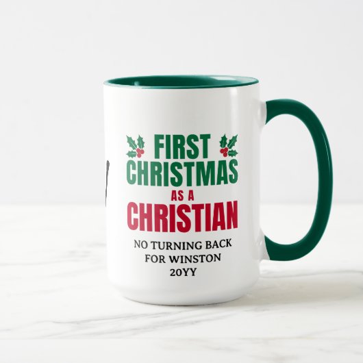 EERSTE KERST CHRISTENEN Aangepaste Monogram Mok (Rechts)