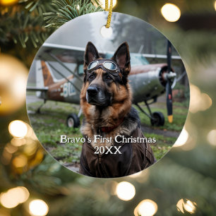 Eerste kerst Duitse herdershond piloot grappig Keramisch Ornament
