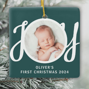 Eerste kerst foto kerstgeschenk met eigen naam keramisch ornament
