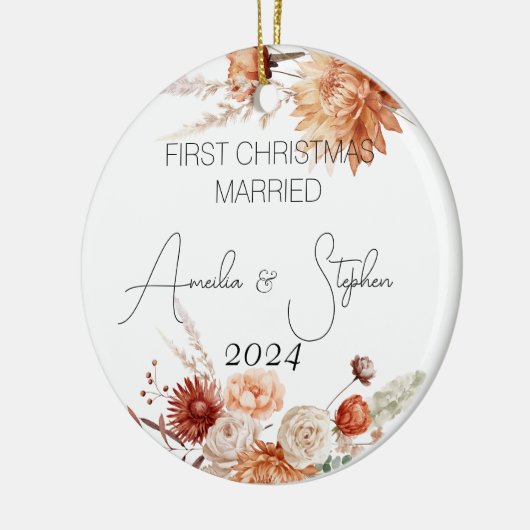 Eerste kerst gehuwd met terracotta Waterverf Keramisch Ornament (Links)