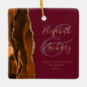 Eerste kerst gehuwd roest agaat burgundy goud keramisch ornament