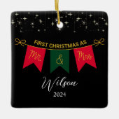 Eerste kerst getrouwd als Mr en Mrs Gold script Keramisch Ornament (Voorkant)