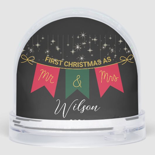 Eerste kerst getrouwd als Mr en Mrs Gold script Sneeuwbol (Achterkant)