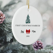 Eerste kerst getrouwd Red Bow Coquette Keepsake Keramisch Ornament