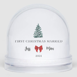 Eerste kerst getrouwd Red Bow Coquette Keepsake Sneeuwbol