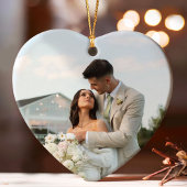 Eerste kerst getrouwde foto en datum keramiek ornament