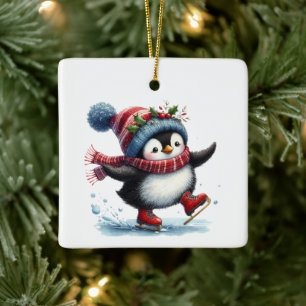 Eerste kerst grillige Schattigee pinguïn Gepersona Keramisch Ornament