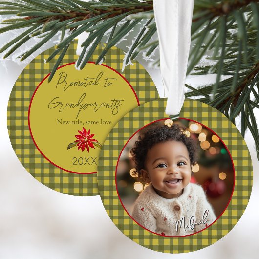 Eerste kerst Grootouders Foto Green Gingham Ornament