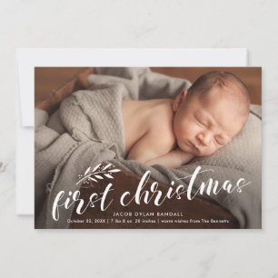 Eerste kerst handgeschreven babyfoto feestdagenkaart