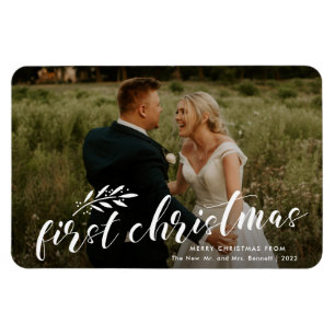 Eerste kerst handgeschreven huwelijksfoto vakantie magneet