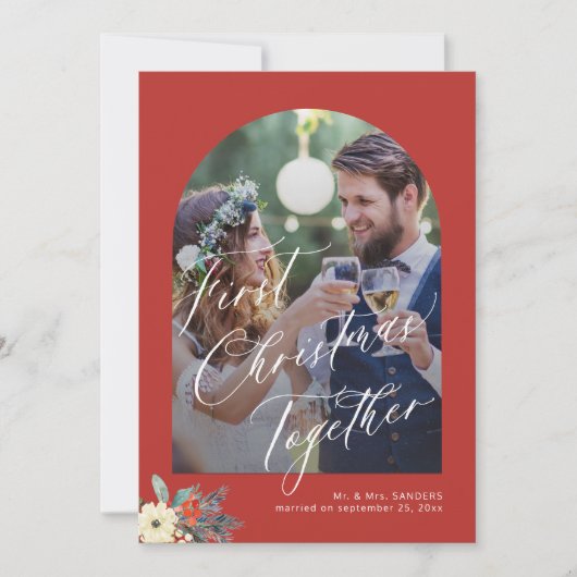 Eerste Kerst handgeschreven script bruiloft foto Feestdagenkaart (Voorkant)