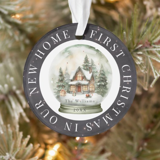Eerste kerst huis sneeuw Wereldbol nacht hemel fot Ornament (Boom)