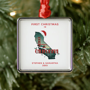 Eerste kerst in de staat Californië gepersonalisee Metalen Ornament