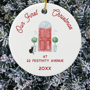 Eerste kerst in een nieuwe huis Cat Waterverf Keramisch Ornament