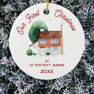 Eerste kerst in het New Home Waterverf House Keramisch Ornament