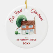 Eerste kerst in het New Home Waterverf House Keramisch Ornament (Achterkant)