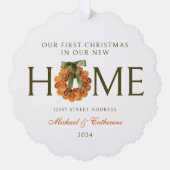 Eerste kerst in New Home Sinaasappel Krans Ornament Kaart (Voorkant)