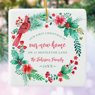 Eerste kerst in New Home Waterverf krans Keramisch Ornament