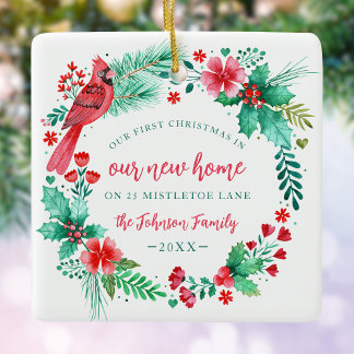 Eerste kerst in New Home Waterverf krans Keramisch Ornament