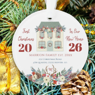 Eerste kerst in nieuw huis huis verwarming familie ornament