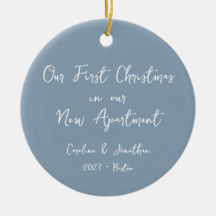 Eerste kerst in nieuwe appartement blauwe foto keramisch ornament
