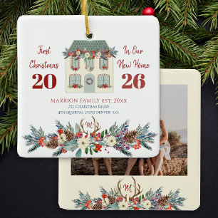 Eerste kerst in onze nieuwe thuis familie foto keramisch ornament