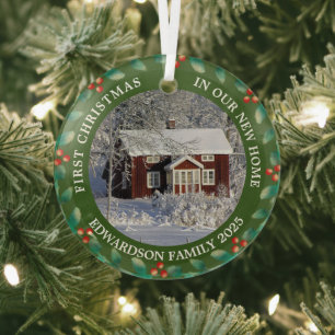 Eerste kerst in onze nieuwe thuis huis foto glas ornament