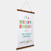 Eerste kerst Merry + Bright Wall Banner Hangend Wandkleed (Gebogen)