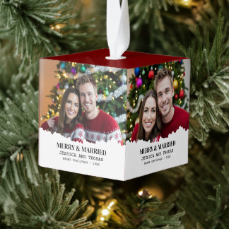 Eerste kerst Merry & Married 2 Foto Kubus Ornament