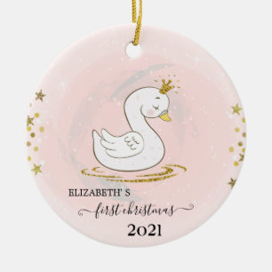 Eerste kerst met baby zwaan keramisch ornament