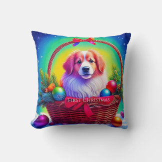 Eerste kerst met de schattigste hond in kerstmandj kussen