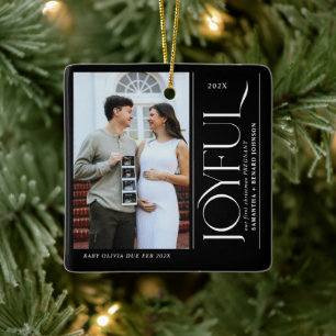 Eerste kerst met een blije zwangere foto koppel keramisch ornament