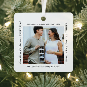 Eerste kerst met een zwangerschap aankondiging metalen ornament