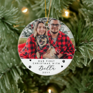 Eerste kerst met hondennaam en foto keramisch ornament