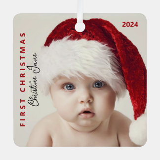 Eerste kerst | Moderne trendy Baby-foto ontmoet Metalen Ornament