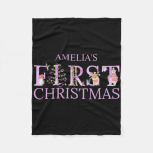 Eerste kerst Mooie Dieren Letters Meisjesnaam Baby Fleece Deken