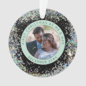 Eerste kerst Mr. Mrs Fotonaam Faux Glitter Ornament (voorkant)