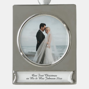 Eerste kerst Mr & Mrs Getrouwd Paar Ornament Verzilverd Banner Ornament
